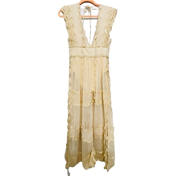 Free People Luna Lace Side Tie V Neck Bodysuit Maxi Spring or Summer Dress - Picture 5 of 5